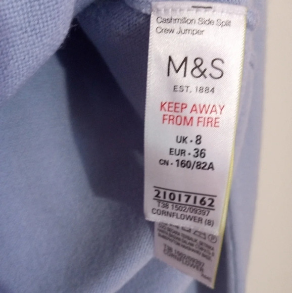 M&S Collection Cornflower blue Cashmillon side split crew jumper women's size 8 - Picture 5 of 9